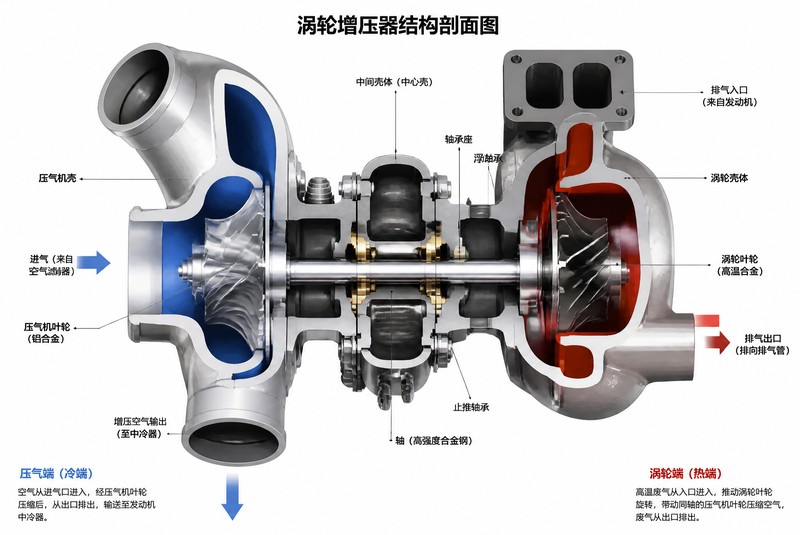 涡轮增压器结构剖面图
